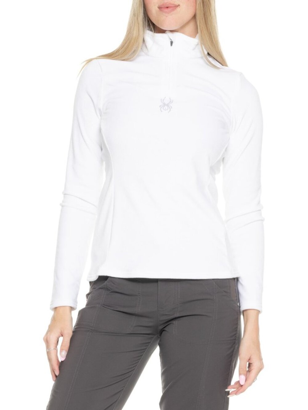 Spyder White Shimmer Bug Base Layer Turtleneck - Zip Neck, Long Sleeve